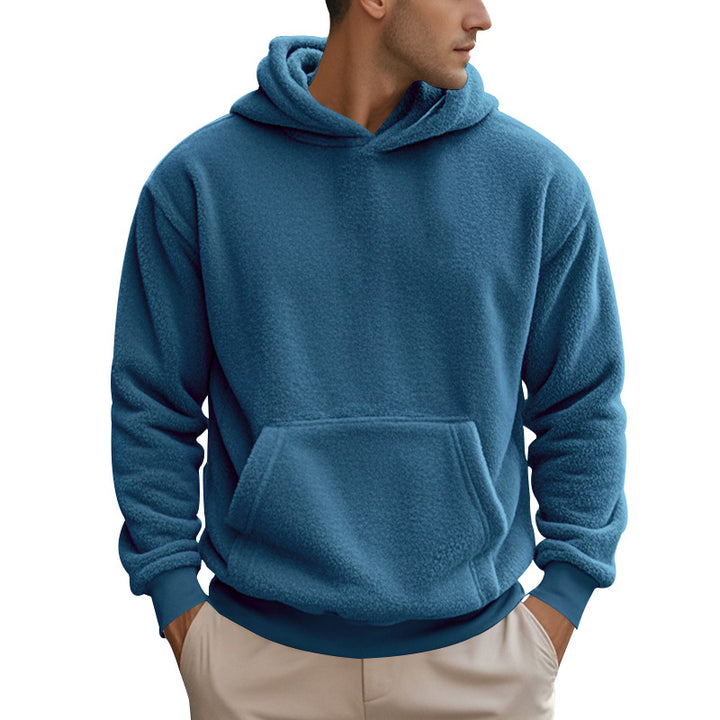 Herrer hyggelig fleece-hoodie med kengurulomme og elastiske mancher Stilla
