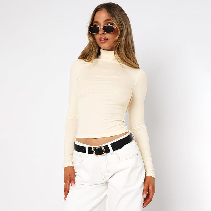 Dame Langærmet Turtleneck-Top med figursyet snit og rynkning Stilla