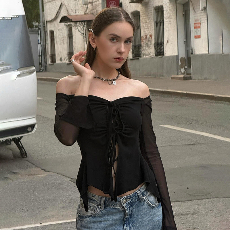 Femme Sheer Langærmet Peplum Skjorte Stilla