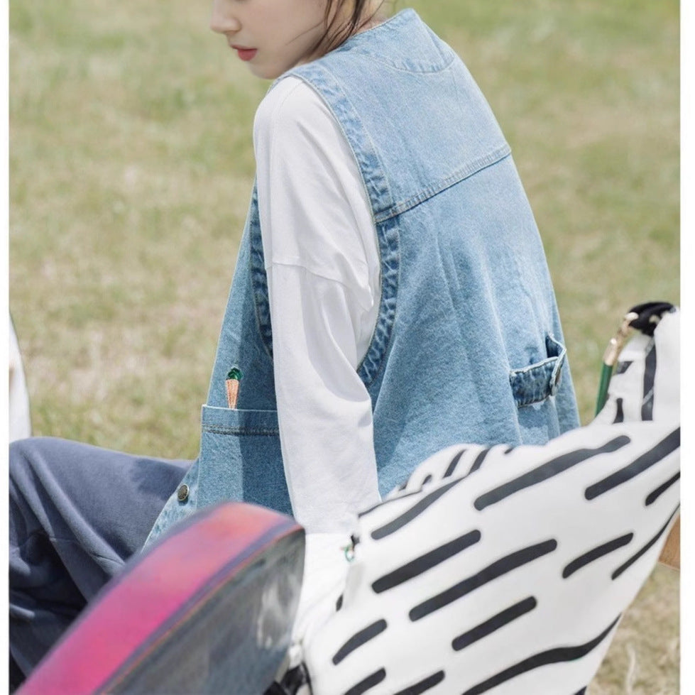 Kvinderne fashionable denim vest med lommer og knapdetaljer Stilla