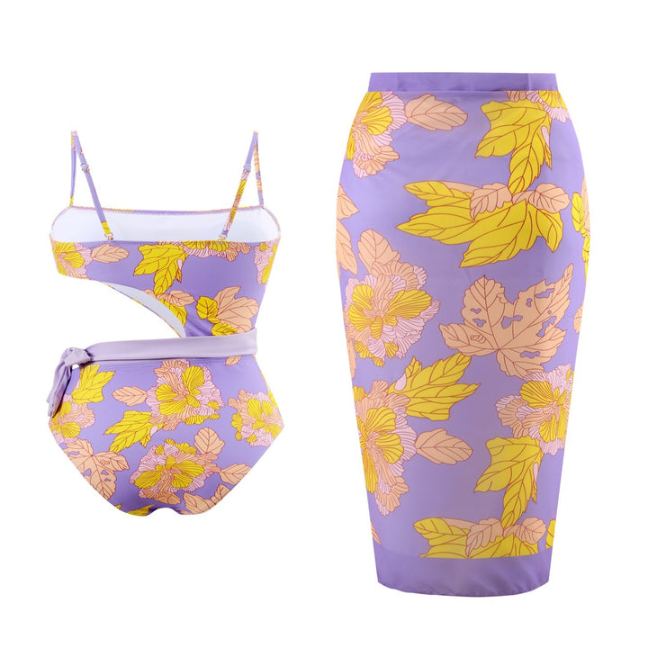 Damer one-piece badedragter med blomsterdesign og indpakningsskørt Skovae