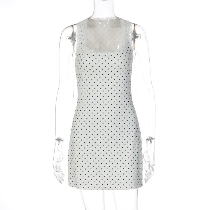 Damen Gepunktetes Minikleid mit transparenten Spitzenakzenten Skovae