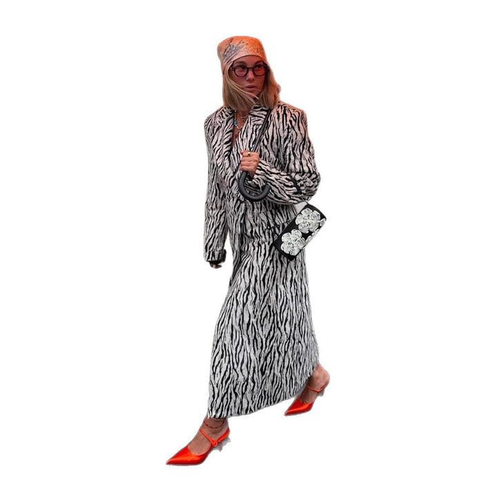 Dame mode lang frakke med dyreprint Stilla