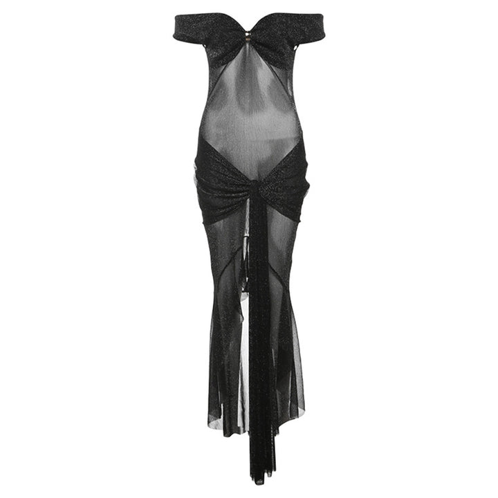 Dame Glitrende Aftenkjole med off-shoulder design og raffinerede draperinger Stilla
