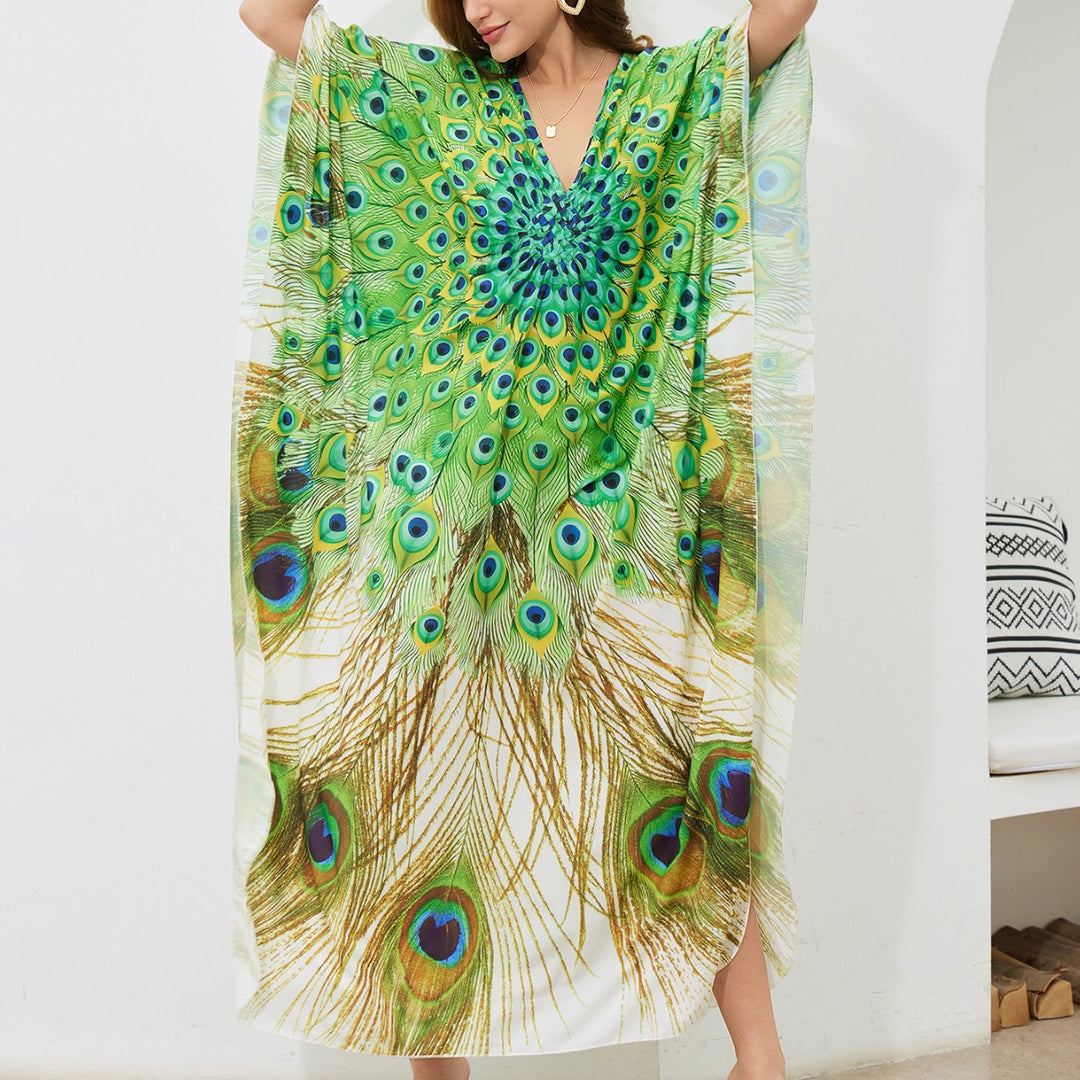 Dame Strandkaftan med blomsterdesign og luftig snit Stilla