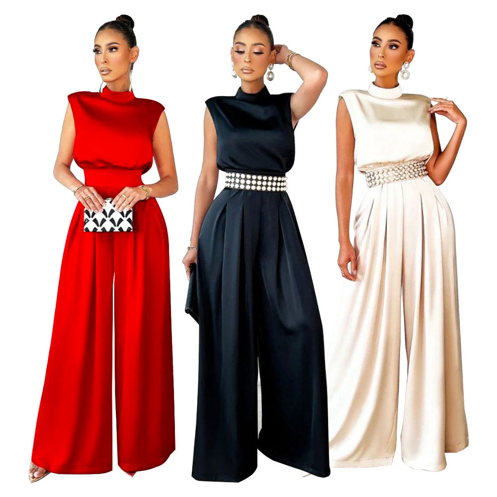 Dame Elegant Jumpsuit med højhalset overdel og bredt ben Stilla