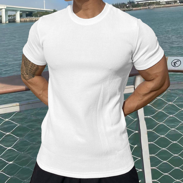 Herrer Sportslig Kortærmet Rib-T-Shirt med kropsnær pasform Stilla