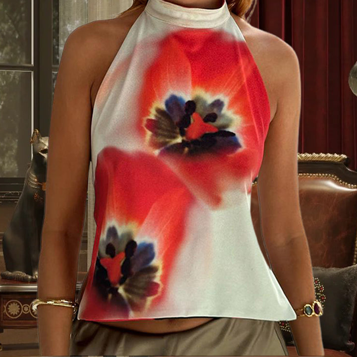 Damer halterneck top med blomstrende design Skovae