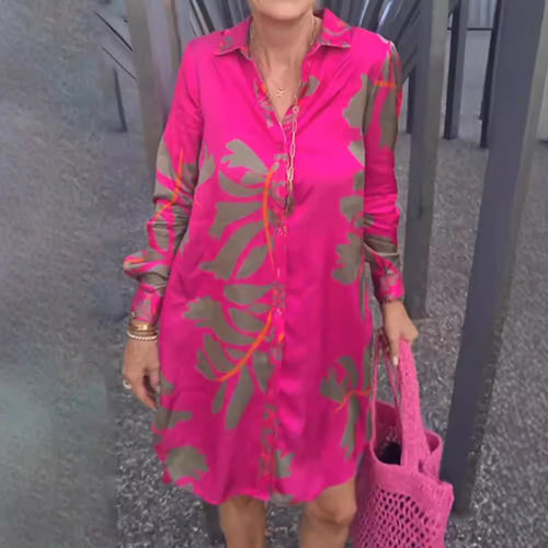 Dame skjortekjole med blomstermønster og elegant snit Stilla