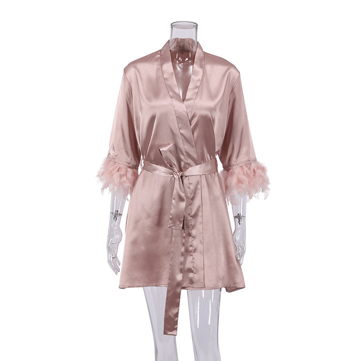 Damer Satin-nattøj med elegante fjerdetaljer Stilla