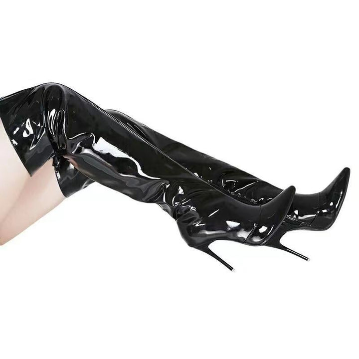 Dame High Heels Overknee Støvler med glinsende overflade og spids tå område Stilla