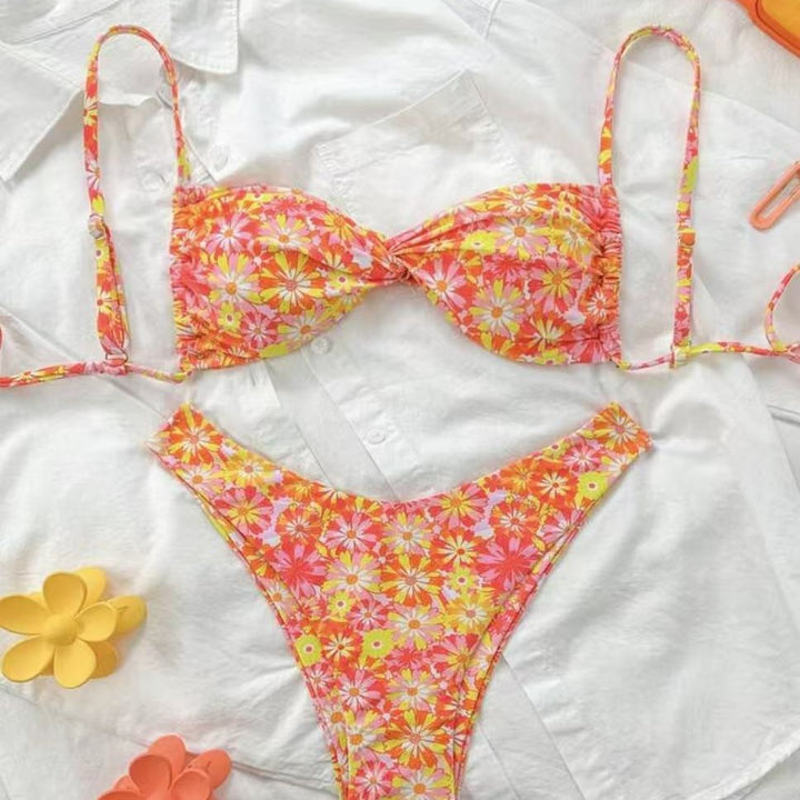 Dame Triangel-Bikini med blomsterdesign Skovae
