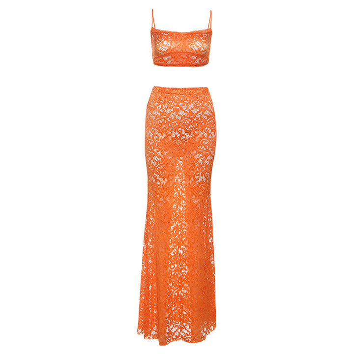 Dame Spids To-delt med Crop-Top og Maxi-Nederdel Stilla