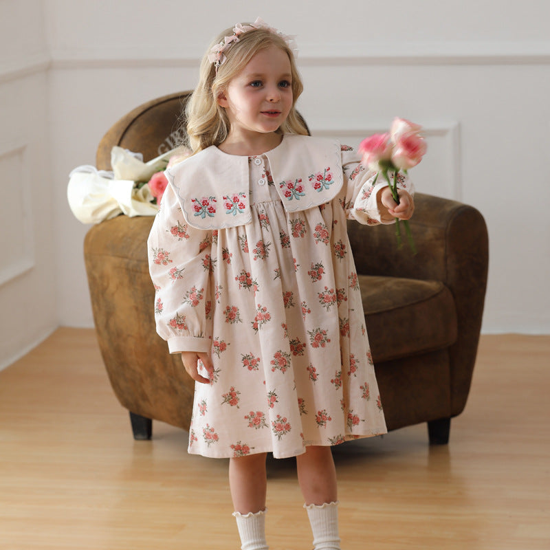 Pige vintage-inspireret floral-kjole med stor krave Stilla