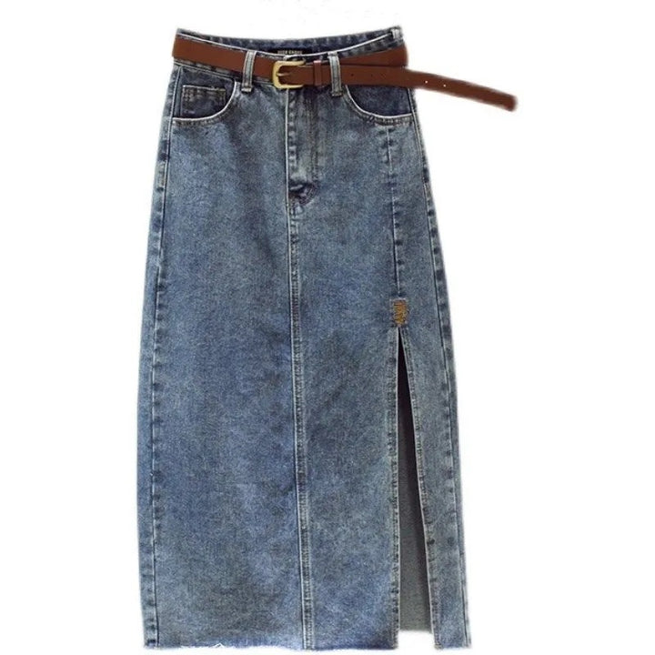 Kvindernes denim maxi nederdel med sideslids Stilla