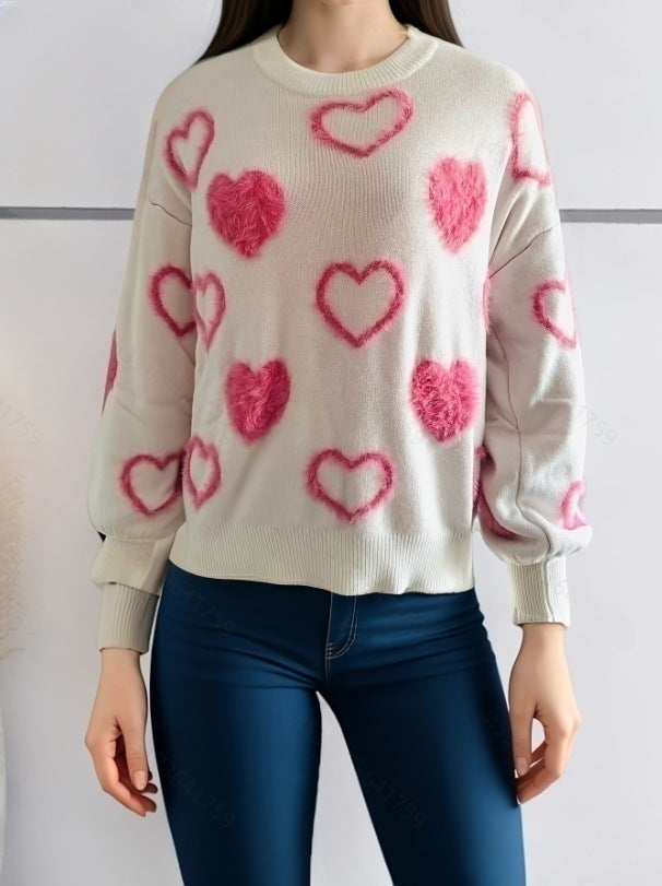 Femme Cozy Hjerte-mønster Pullover Sweater Stilla