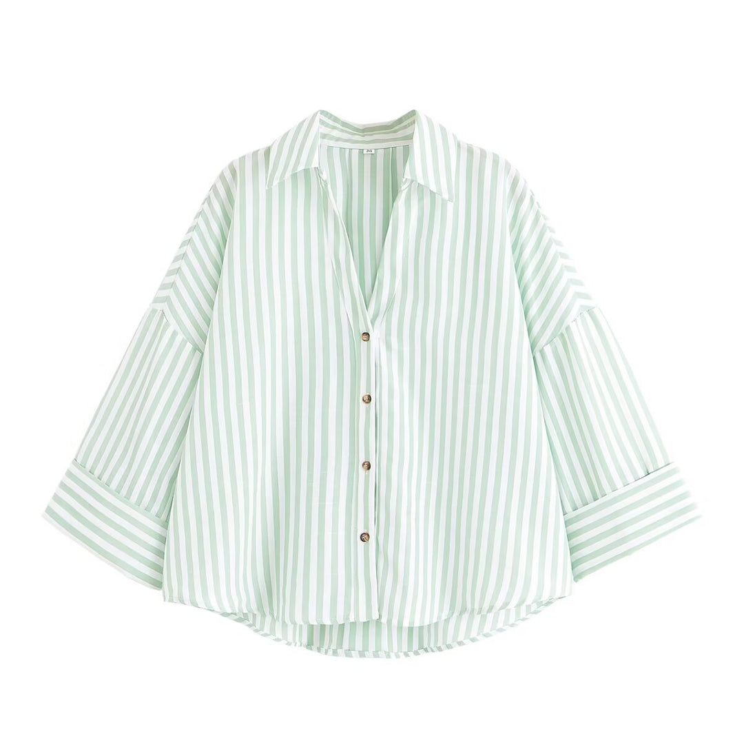 Dame skjorte bluse med afslappet snit og elegante 3/4-ærmer Skovae