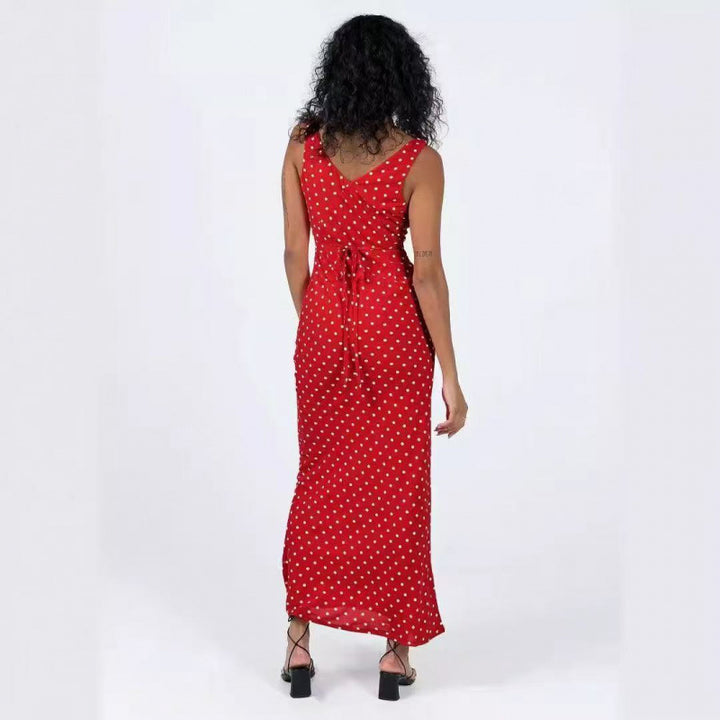 Dame Polka Dot Halterneck Midi Kjole Stilla