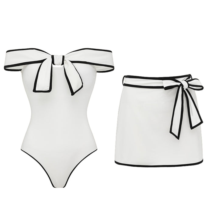 Dame Off-Shoulder Badebeklædning med Indpakningsnederdel Skovae