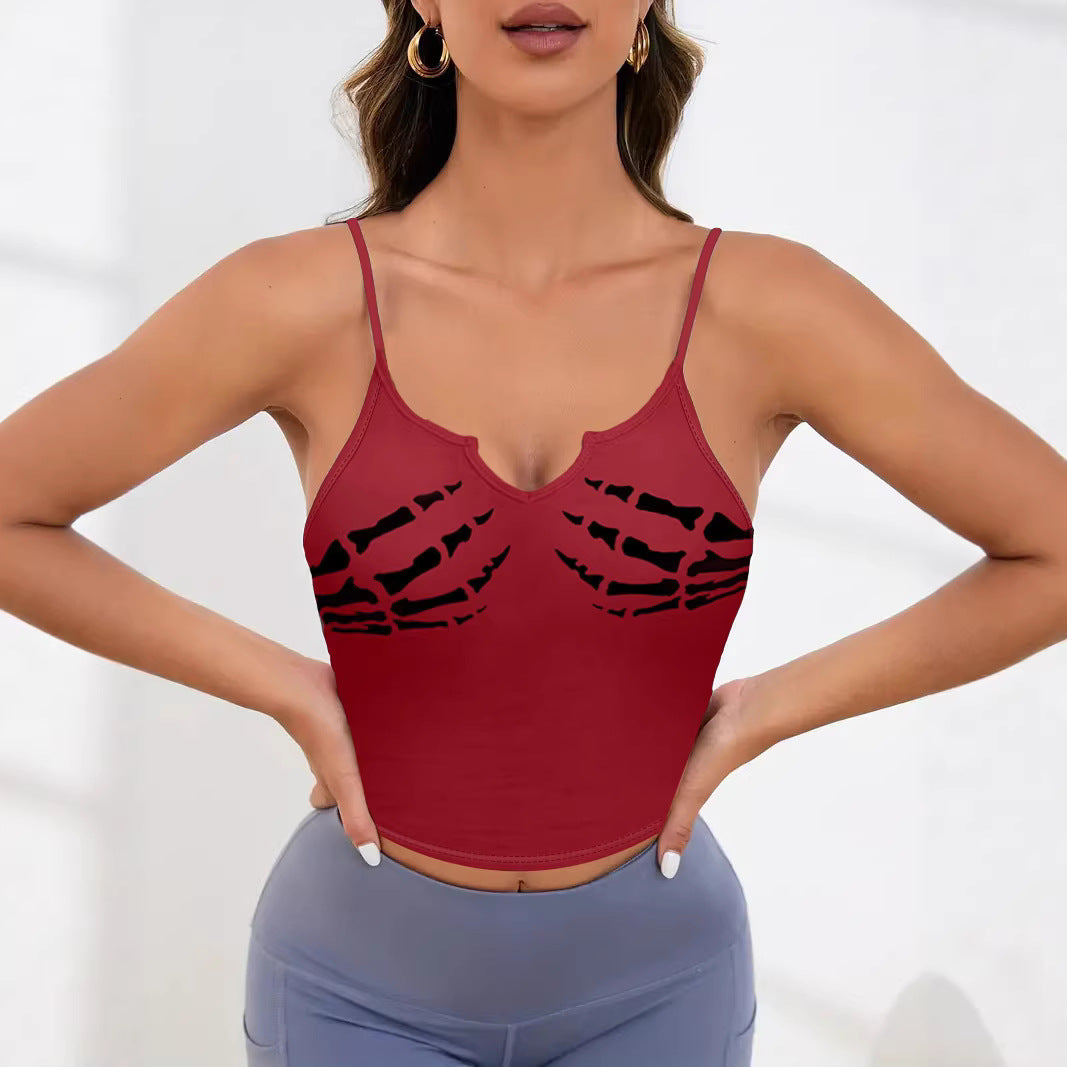 Damer sporty crop-top med kreativt skeletdesign Skovae