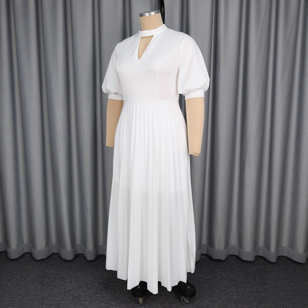 Dame elegant maxikjole med plisseret nederdel og modeshovedudskæring Skovae