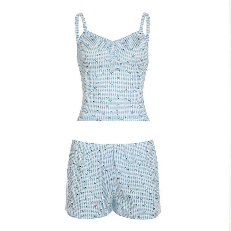 Dame lette pyjamasæt med charmerende blomstertryk og justerbare stropper Skovae