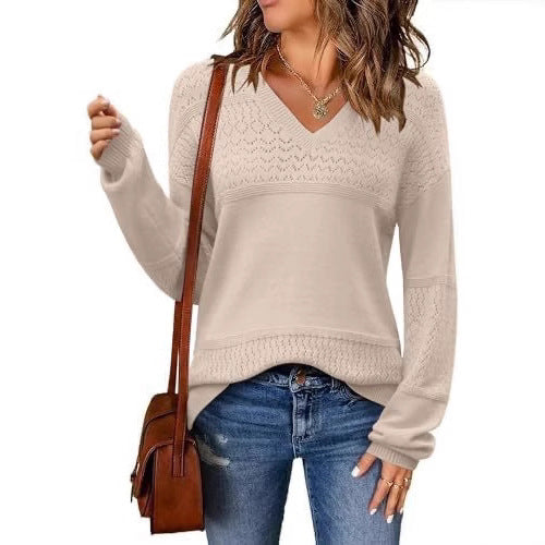 Dame strikpullover med V-hals fra Stilla
