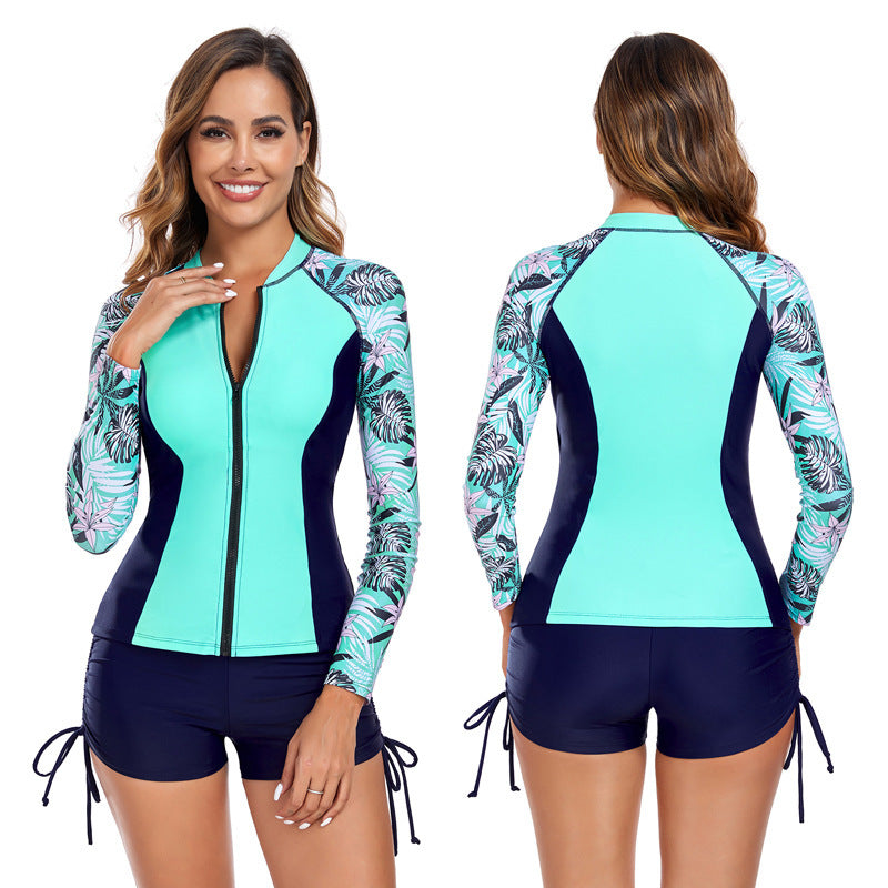 Damer UV-beskyttelse Rashguard med floralt snit og gennemgående lynlås Stilla