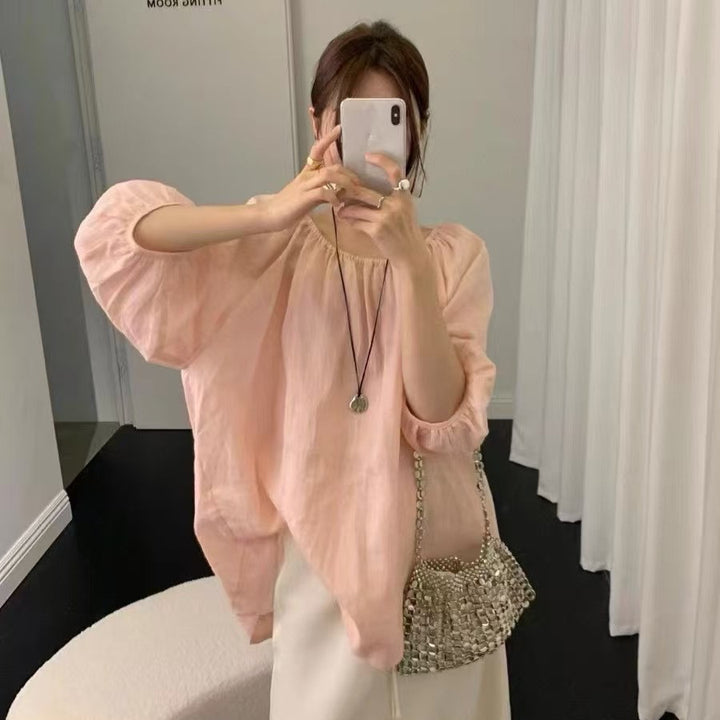 Femme Elegante Off-Shoulder Bluse med Ballonærmer Stilla