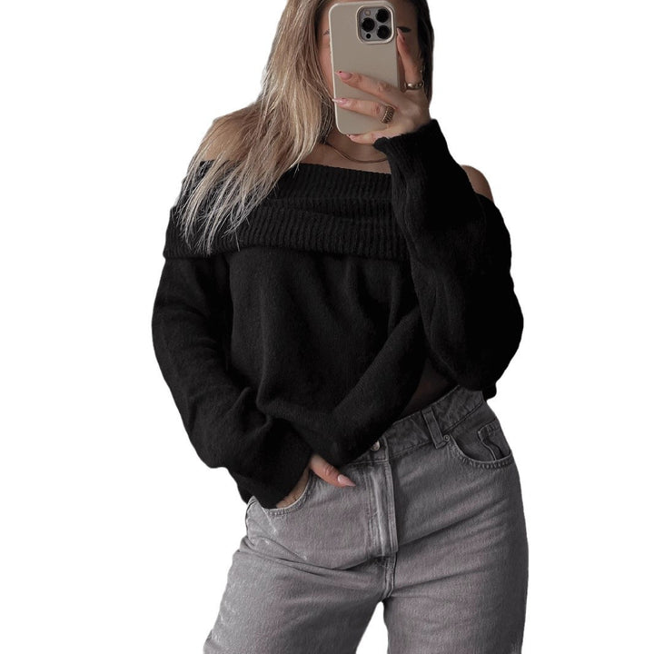 Kvinders off-shoulder sweater lavet af blødt strik med ribbede detaljer Stilla