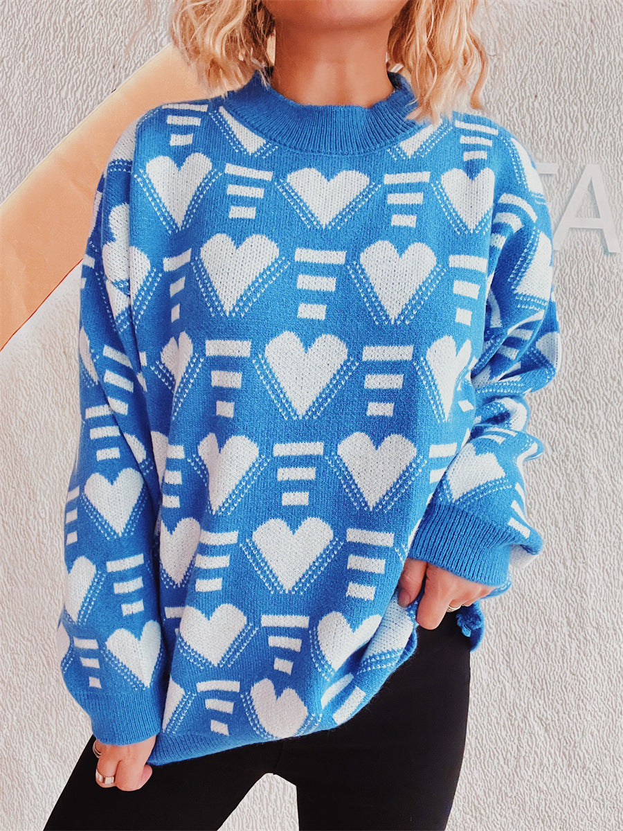 Kvinders hyggelige oversized sweater med hjerteformet mønster Stilla