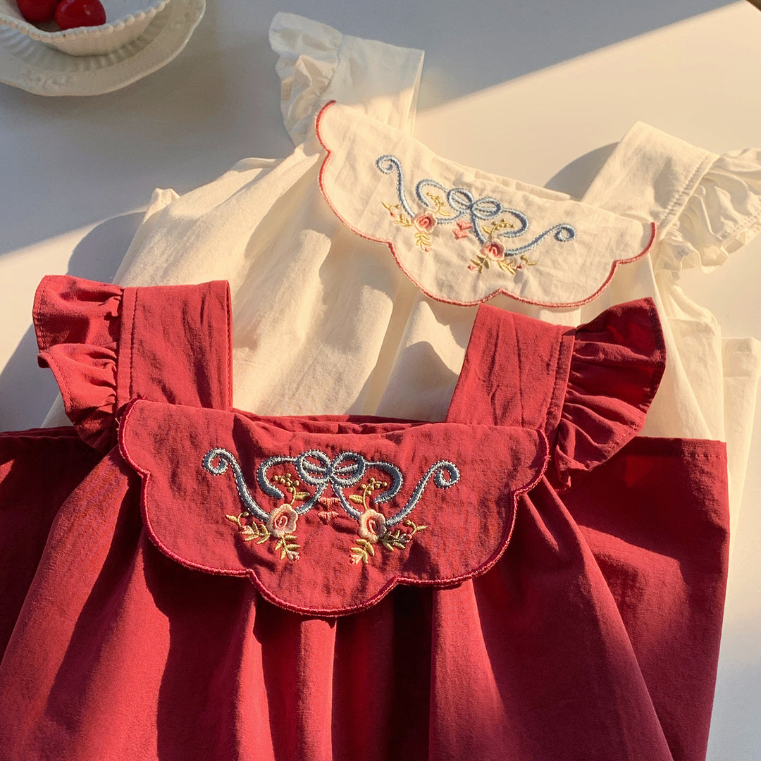 Pige Broderet Rulfeskjorte Swing Kjole Stilla