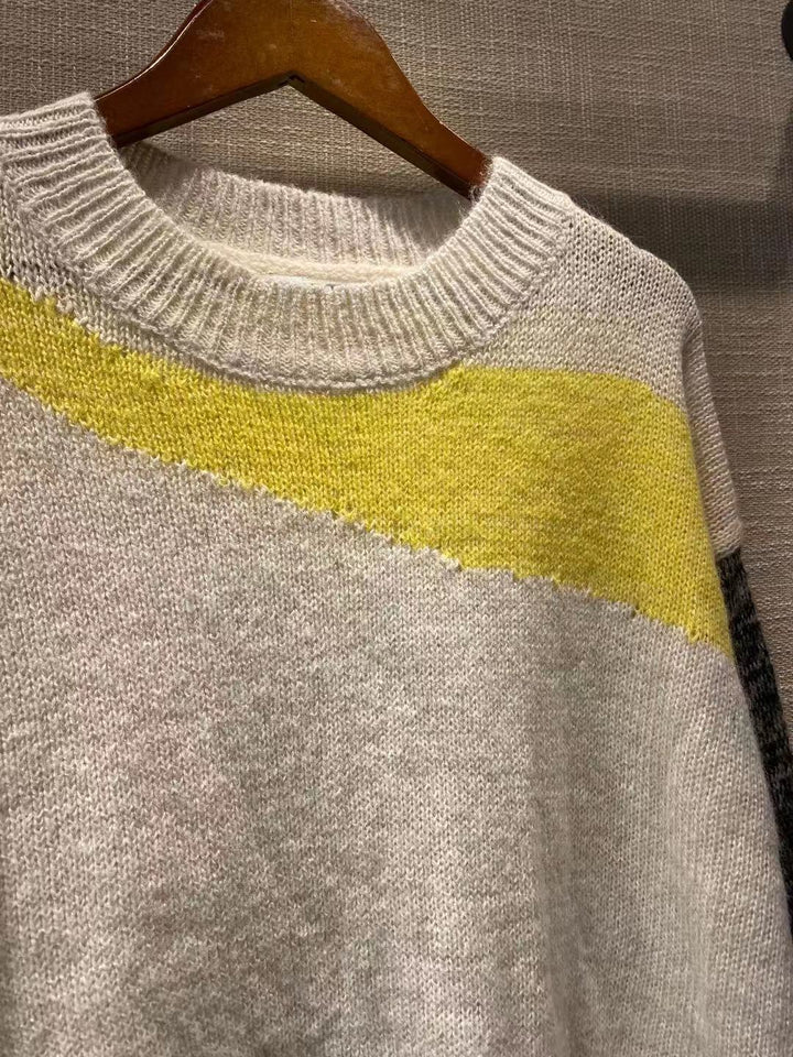 Dame strikpullover med kreativt farveblokdesign Stilla