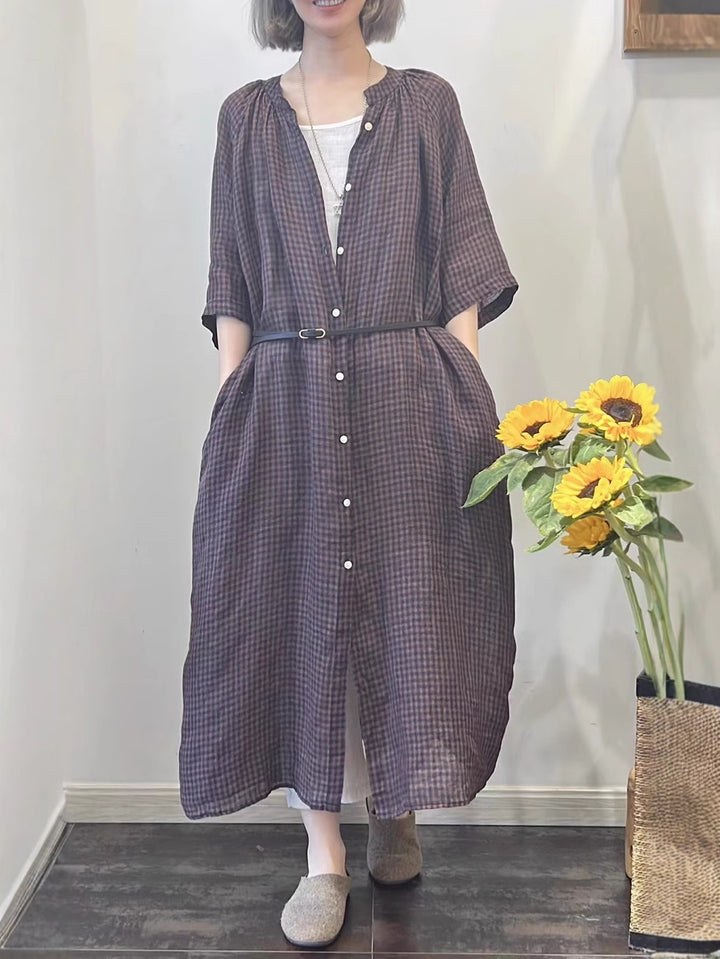 Dame Button-Up Maxi-kjole med lommer og taljeret bælte Stilla