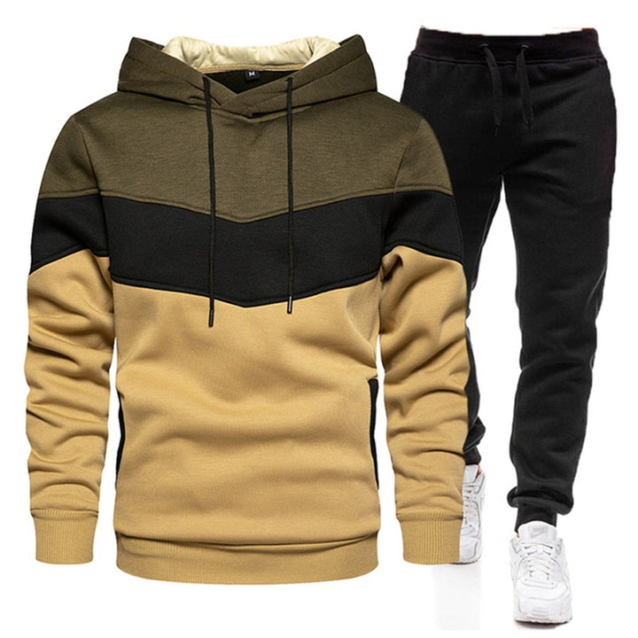 Herre sporty hoodie- og joggingbuks sæt med kontrastsyninger Stilla