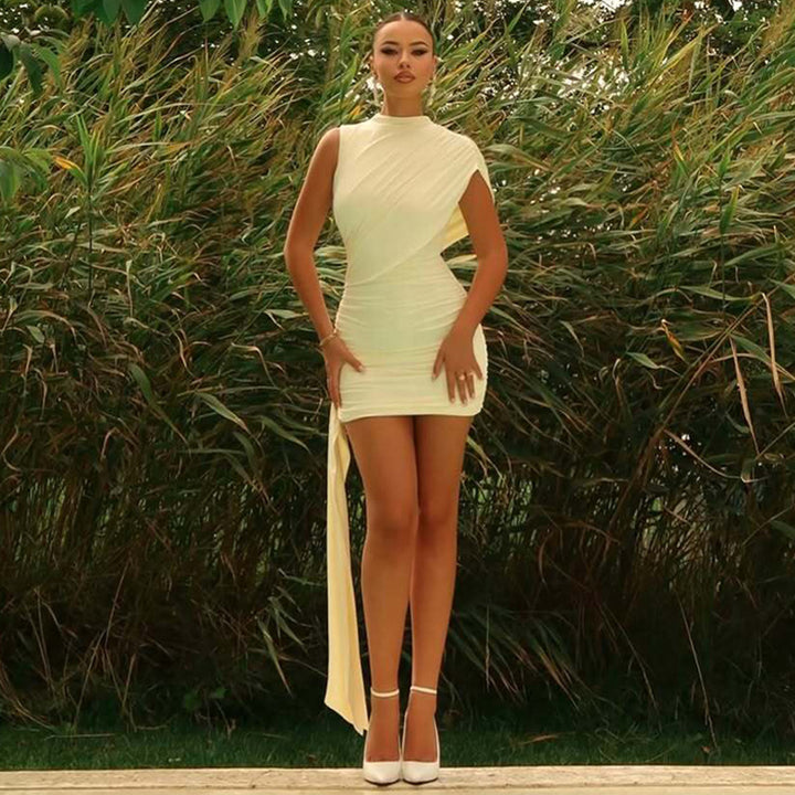 Dame Elegant Cocktailkjole med asymmetrisk kant og drapering Skovae