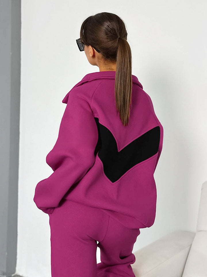 Dame Sporty joggingdragt med modekrave og farveblokdesign Stilla