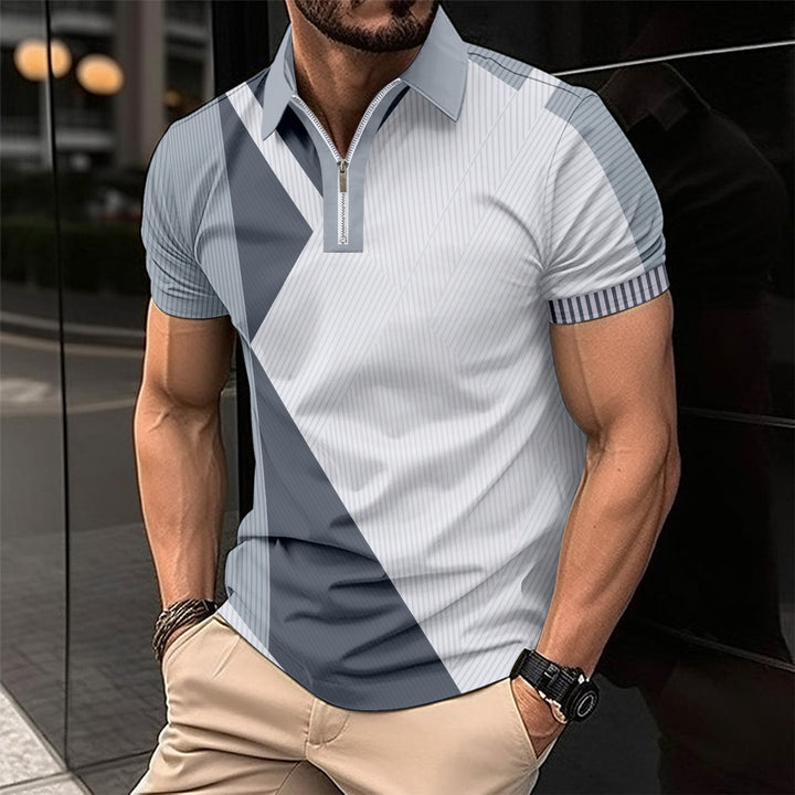 Herren Korteærmet Poloshirt med moderne grafikdesign og sportslig lynlås Stilla