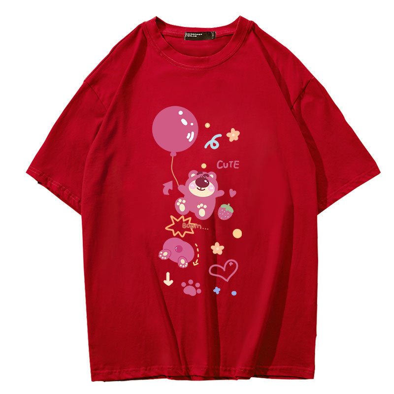 Dame Oversized T-shirt med legende bjørnemotiv og farverig grafiktryk Stilla