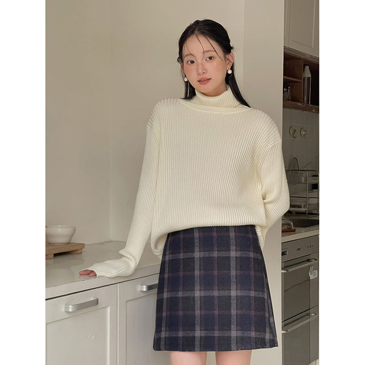 Dame elegant mini nederdel med ternet design og høj talje Stilla