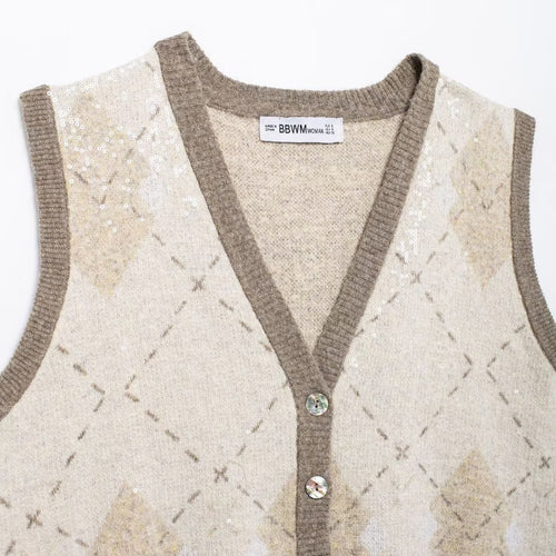 Femme Ærmeløs Argyle Strikvest Stilla