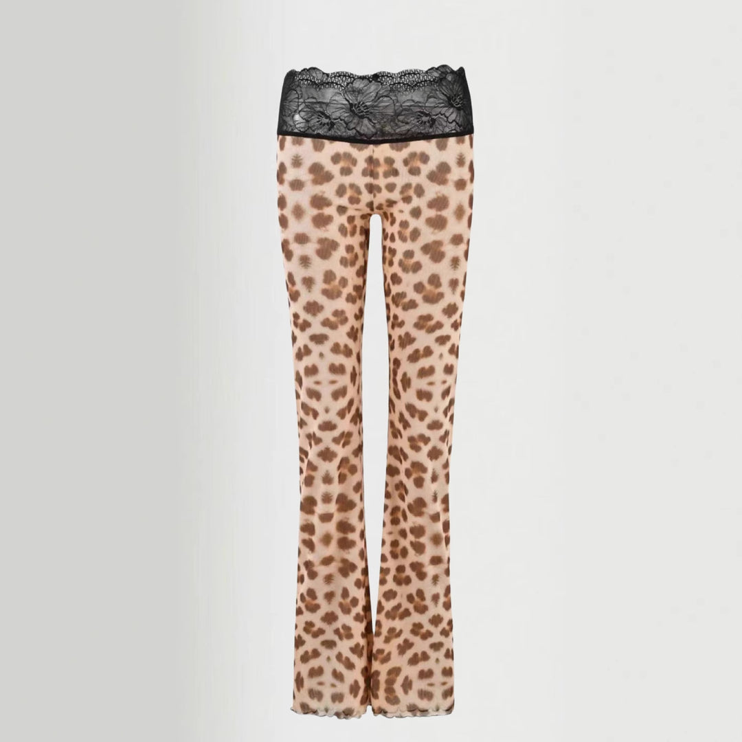 Kvinders leggings med elegant blonderliv og moderigtig dyreprint Skovae
