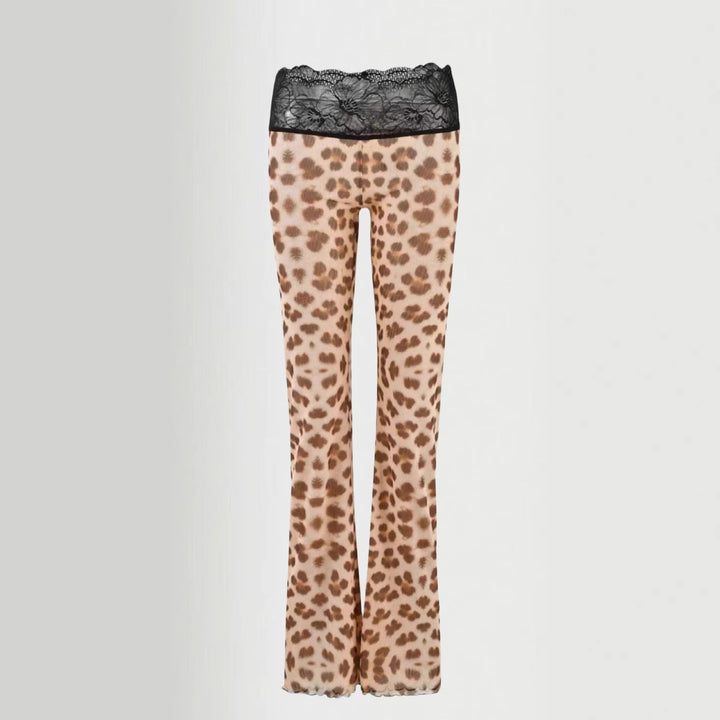 Kvinders leggings med elegant blonderliv og moderigtig dyreprint Skovae