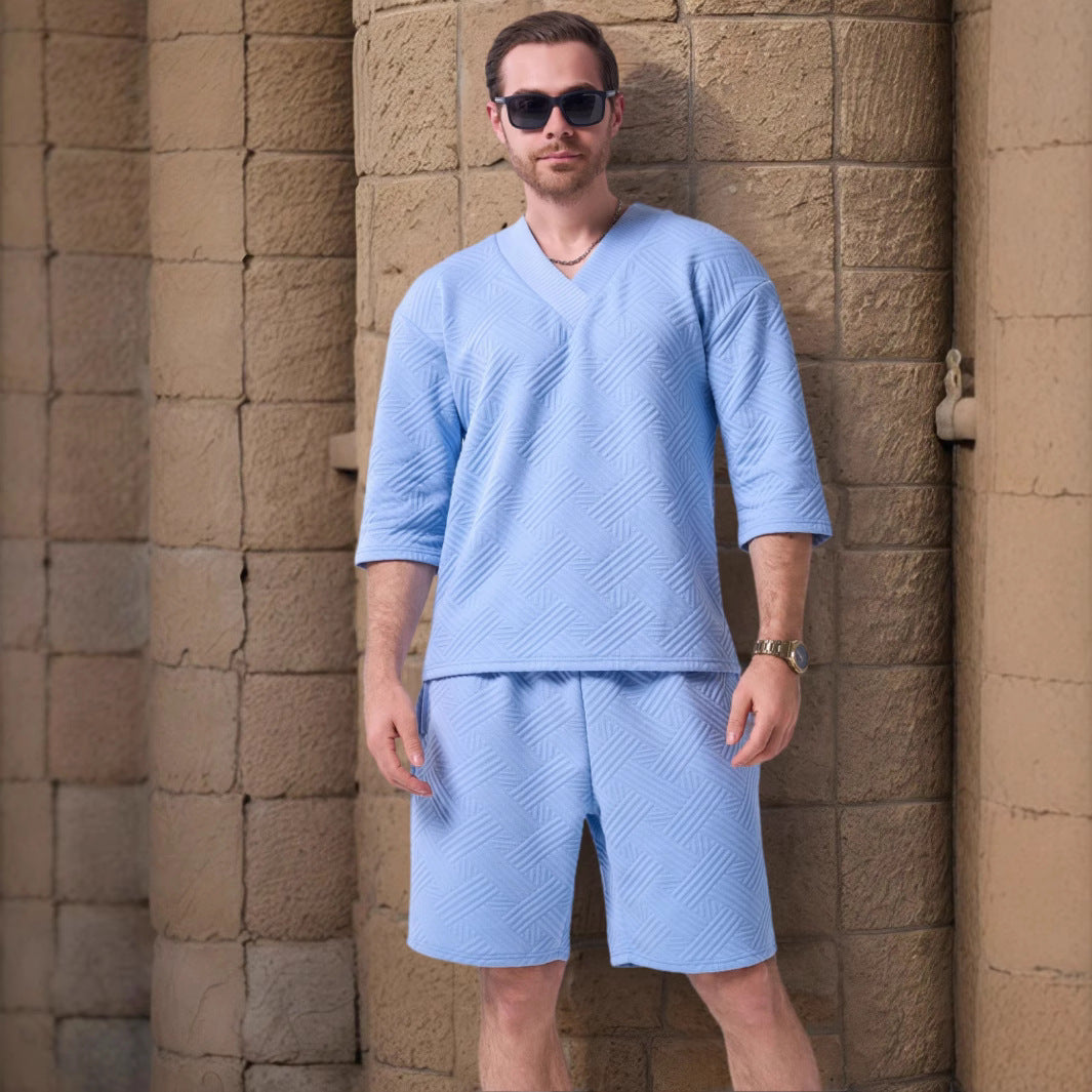 Herrer afslappet kortærmet skjorte og shorts-sæt med struktureret design Stilla