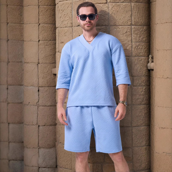 Herrer afslappet kortærmet skjorte og shorts-sæt med struktureret design Stilla