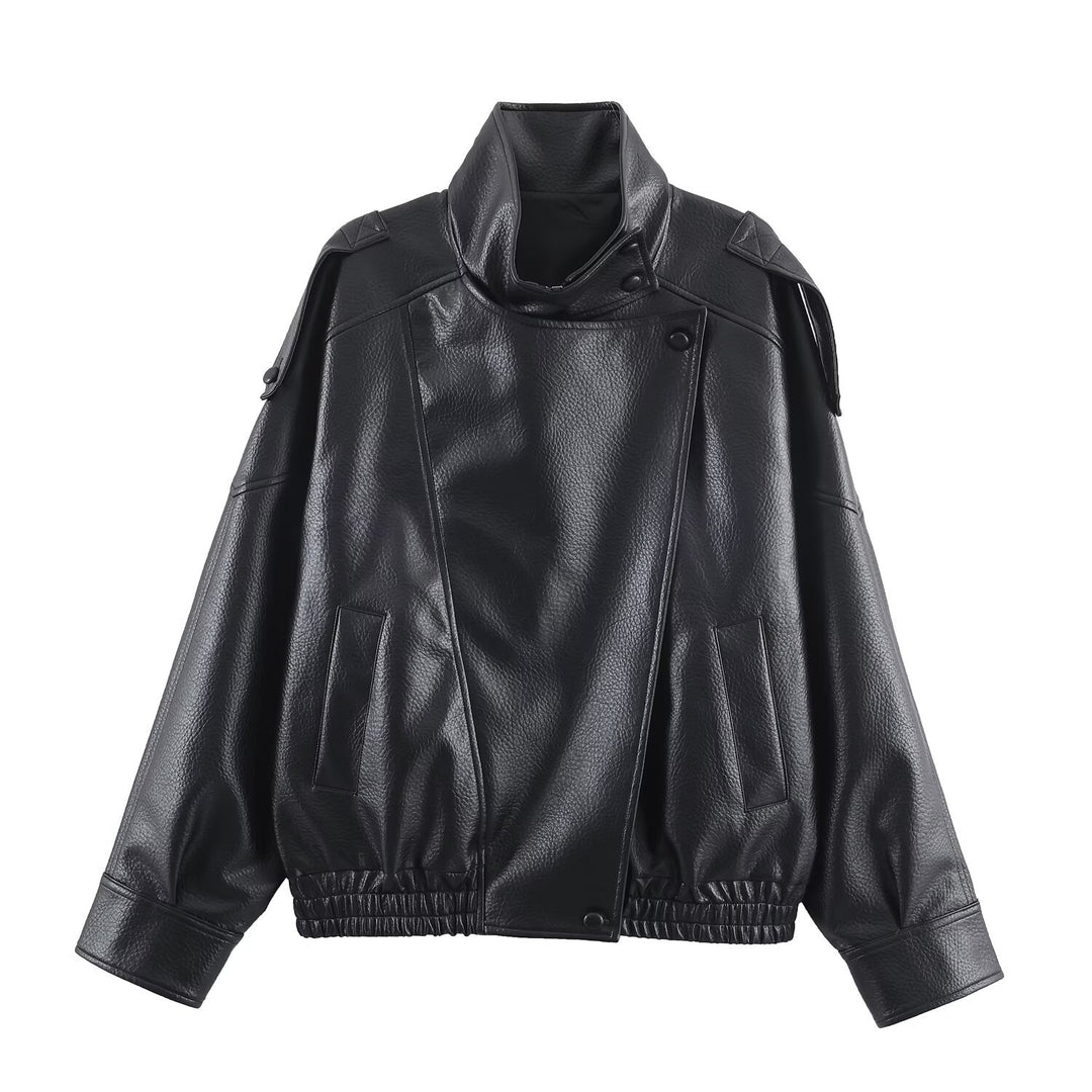 Kvinders fashionable faux læderjakke med elegant revers Stilla