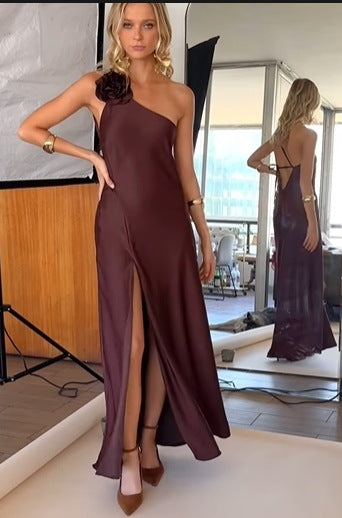 Femme One-Shoulder Satin Aftenkjole Stilla