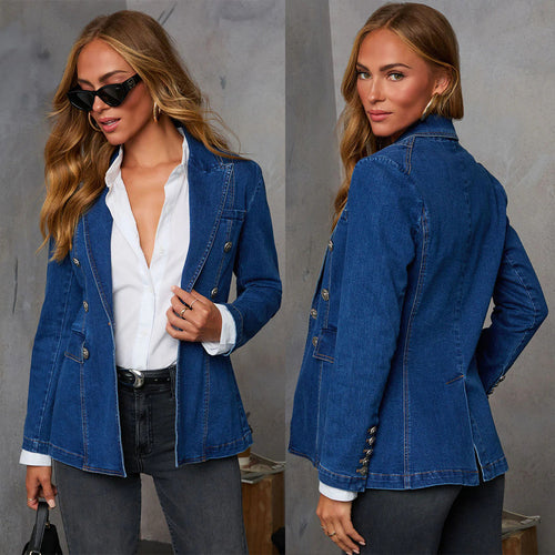 Dame Denim Blazer i elegant dobbeltknapstil Stilla