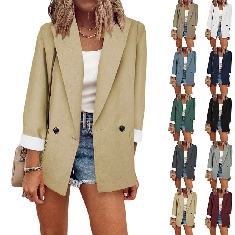 Dame Elegant Oversized Blazer med dobbeltrække af knapper og stilfulde detaljer Stilla