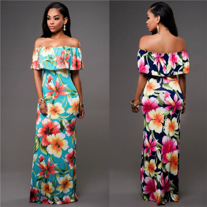 Kvinders maxikjole med off-shoulder halsudskæring og blomsterprint Stilla